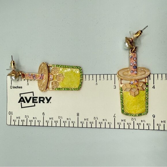 Fun Summer Rhinestone Earrings Vacation Drink Sparkly Dangle Earrings - Picture 6 of 6